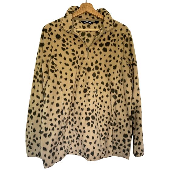 Lands' End Cheetah print tan black women's size L T quarter zip sweater fleece - Picture 1 of 8